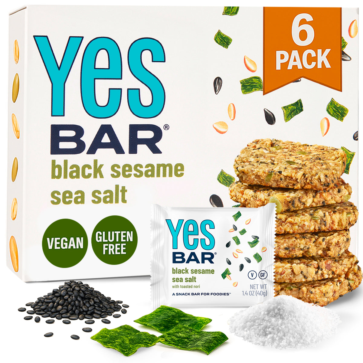 Crunchy low-sugar bar with black sesame and sea salt.