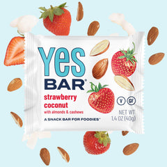 Strawberry Coconut Yes Bar, a gluten-free treat with a fruity and tropical coconut flavor.